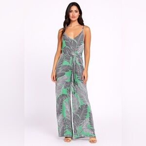 Tori Richard Honolulu Tropical Palm Leaf Pattern Wide Leg Jumpsuit Small